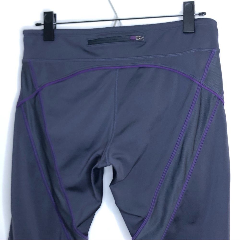 ATHLETA quick step capri leggings gray with purple cord. Front waist oveโฆ - Picture 5 of 11